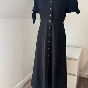Sezane Black Midi Dress with Button Detail